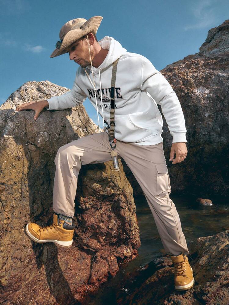 Men Letter Graphic Drawstring Hoodie