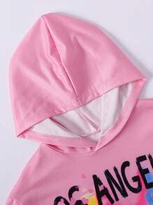 SHEIN Cô gái Tween vui tươi & Mát mẻ Viết tháu Hoodie Và Người chạy bộ Bộ - Hồng - Xem 4