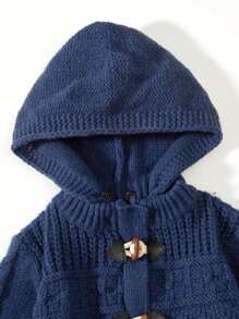 SHEIN Young Boy Dual Pocket Hooded Duffle Cardigan - Navy Blue - View 3