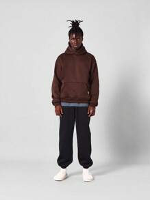 SUMWON Áo hoodie trùm đầu Essential Regular Fit - Màu nâu Sô-cô-la - Xem 3