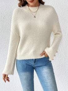 SHEIN LUNE Mock Neck Drop Shoulder Button Detail Sweater Knit Pullover Fall Winter Outfit