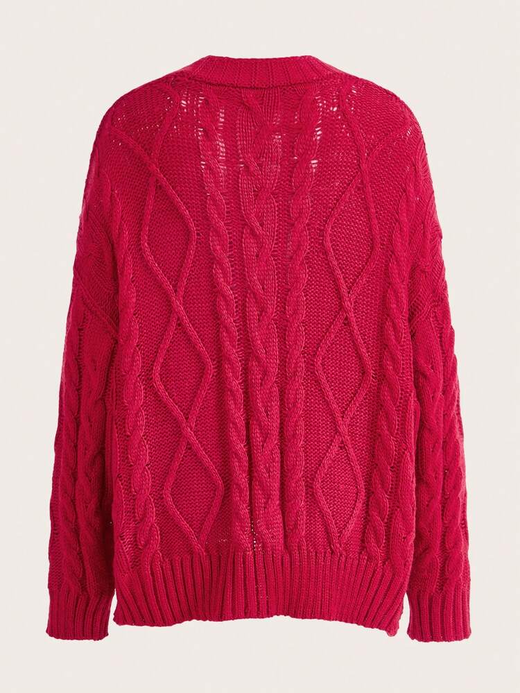 Solid Cable Knit Drop Shoulder Cardigan