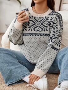 Flirla Hơn Mẫu Geo Thả vai Áo len - Nhiều màu - Xem 4