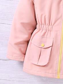 SHEIN 女大童1入組翻蓋口袋毛茸邊連帽加絨內裏外套 - 粉色 - 查看 8