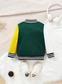 男嬰標語圖案貼布細節撞色學院風夾克 - 彩色 - 查看 9