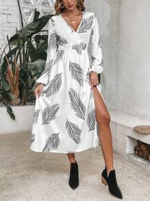 SHEIN VCAY Tropical Print Split Thigh Dress