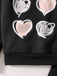 SHEIN 女孩寬鬆舒適2入組黑色簡約印花休閒度假套裝 - 黑色 - 查看 3