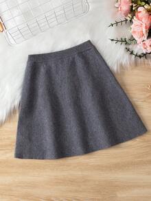 SHEIN Young Girl Solid A-Line Sweater Skirt - Grey - View 2