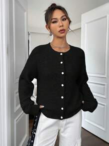 SHEIN Unity 時尚寬鬆開襟襯衫 - 黑色 - 查看 5