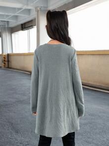 SHEIN Cô gái Tween Chất rắn Hem cao thấp Áo thun - Màu xanh Bạc hà - Xem 2