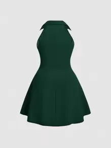 SHEIN MOD Vestido elegante sin mangas de cuello sólido talla grande - Verde Oscuro - Ver 2