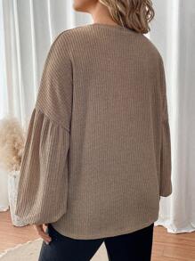 SHEIN LUNE Hơn Thả vai Dệt kim Waffle Áo thun - Màu Cam cháy - Xem 2