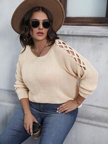 Calvaya Hơn Crisscross Tay Raglan Áo len - Màu be - Xem 1