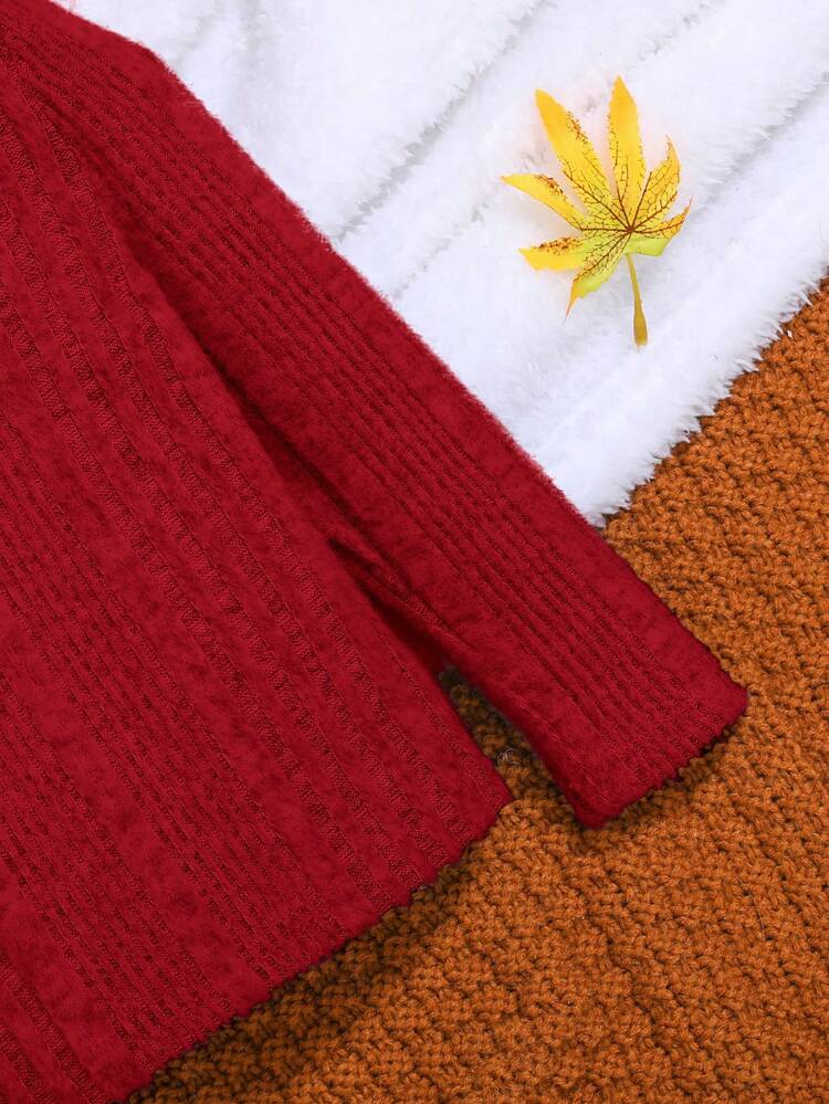 2pcs Baby Boy Solid Color Soft & Comfortable Knitted Casual Long Sleeve Base Layer Tops Set