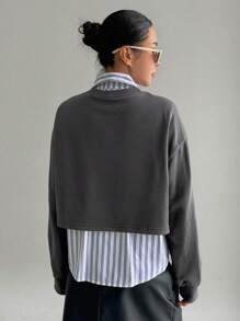 Dazy Star Solid Wrap Front Drop Shoulder Crop Sweatshirt Without Shirt