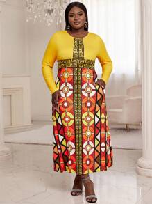 SHEIN Lady Talla grande Vestido con estampado geométrico - Multicolor - Ver 1