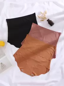 SHEIN Women's Plus Size High Waisted Scallop Trim Panties Comfortable Fabric Multi-Color Lingerie Underwear - Multicolor - View 3