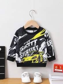 Baby Boy Car & Letter Graphic Sweatshirt - Black - View 1