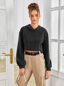 SHEIN Teen Girl Drop Shoulder Crop Sweatshirt - Dark Grey - View 5