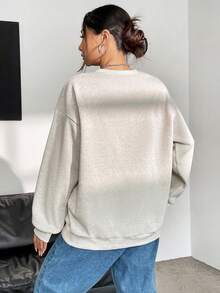 SHEIN Unity Đồ họa Chữ cái Thả vai Áo nỉ - trắng - Xem 2
