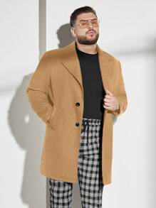 Manfinity VCAY Abrigo largo de solapa y abotonadura sencilla para hombre, para otoño e invierno - Caqui - Ver 1