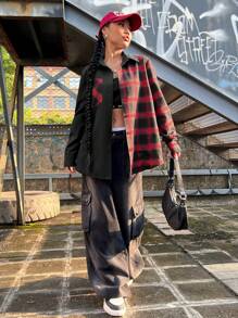 SHEIN EZwear Plaid Print Patch Pocket Shirt - Multicolor - View 4