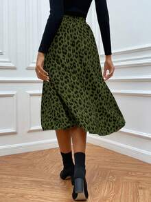 SHEIN LUNE In hoa Báo Váy kèn đồng Không có thắt lưng - Màu xanh Ô liu - Xem 2