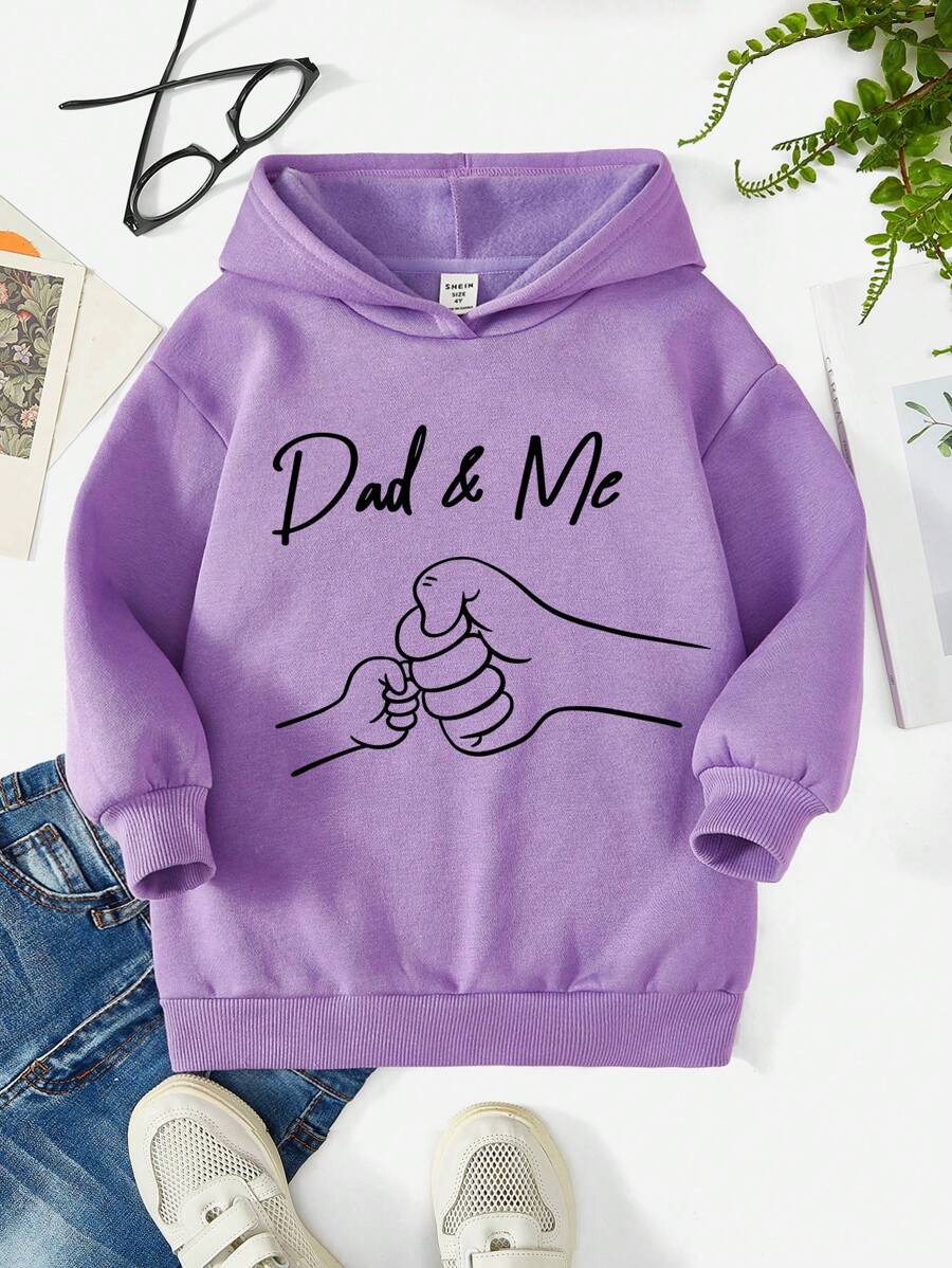 SHEIN Leap Crew Áo nỉ trùm đầu dài tay in họa tiết hoạt hình thường ngày cho bé gái - Màu Lilac Tím - Xem 1