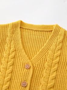 男嬰素色麻花編織開襟衫 - 黃色 - 查看 4