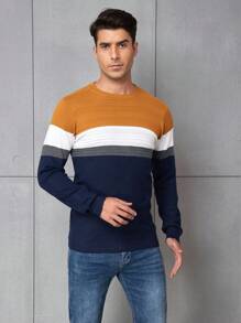 Men's Striped Sweater - Navy Blue - View 1