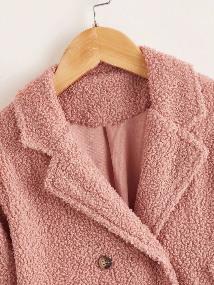 Young Girl Lapel Neck Double Button Teddy Coat