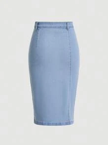 SHEIN MOD Women's Button Front Denim Skirt
