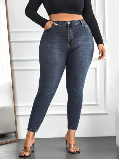 SHEIN Cottnline Plus Size Solid Color Skinny Jeans