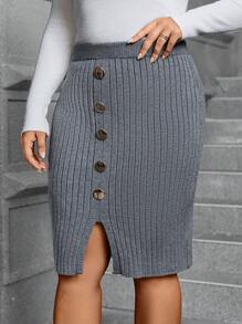 SHEIN Clasi Plus Button Detail Split Hem Sweater Skirt