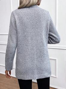 SHEIN LUNE Áo cardigan cài nút phía trước - Xám - Xem 2