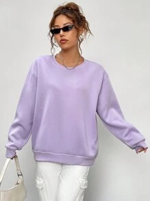 SHEIN EZwear Alphabet clock print crew neck sweatshirt - Lilac Purple - View 4