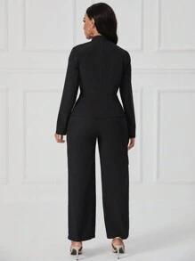 SHEIN Clasi Áo và quần viền bất đối xứng màu trơn - màu đen - Xem 2