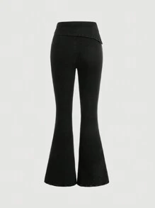 SHEIN MOD 高腰工裝喇叭褲牛仔褲 - 黑色 - 查看 2