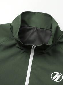 Manfinity Sport Corelite Men Letter Graphic Zip Up Sports Jacket Workout Tops - Army Green - View 6