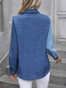 SHEIN LUNE Camisa de botones de dos tonos, blusas de manga larga