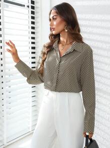 SHEIN BIZwear 滿版印花前紐扣襯衫 - 彩色 - 查看 1