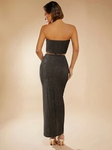 Hauture 無肩帶和披肩分裙兩件套裝 - 灰色 - 查看 2