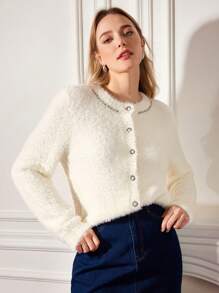 MOTF PREMIUM FUZZY KNIT RHINESTONE CARDIGAN