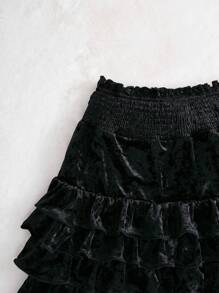 SHEIN 女孩針織純色蓬鬆寬鬆優雅半身裙 - 黑色 - 查看 3