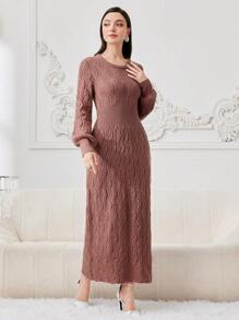 Modelyn 素色燈籠袖毛衣洋裝