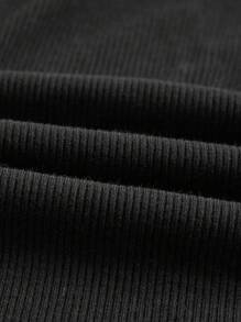 SHEIN EZwear 1 件女士休闲黑色紧身针织长款打底裤，适合春秋季节 - 黑色 - 查看 5