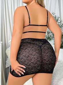 Plus Floral Lace Cut Out Slips With Thong