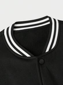 ROMWE MEN Goth Vượt qua In Sọc tương phản Áo khoác bóng chày - Đen và trắng - Xem 3