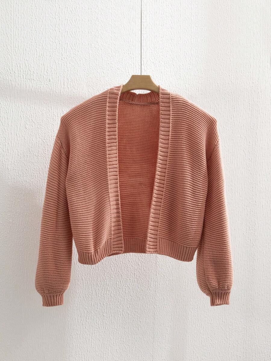 SHEIN Qutie Áo len cardigan thiết kế đơn giản - Hồng - Xem 1