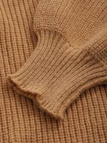 FRIFUL Half Zip Drop Shoulder Sweater Dress - Khaki - View 4